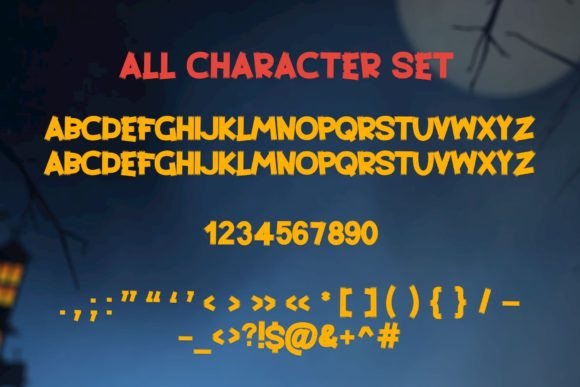 Weird Halloween Fonts: 32 Whimsical Picks for Creative Designs 19 Colorful Halloween font character set with letters and numbers against a spooky background.