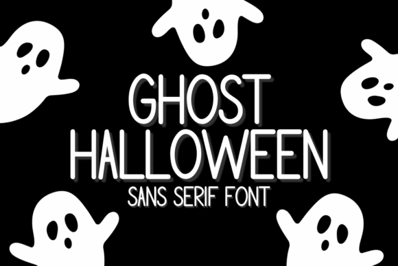 44 Spooky Halloween Alphabet Fonts for Posters and Crafts 49 Ghost Halloween font displayed with ghost illustrations on a black background.