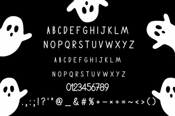 44 Spooky Halloween Alphabet Fonts for Posters and Crafts 50 Spooky Halloween alphabet font featuring ghost illustrations and letters.