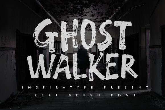 35 Creepy Alphabet Fonts for Bold Halloween Projects 8 Ghost Walker font displayed in a spooky hallway setting