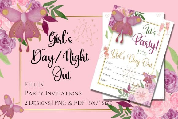 30 Charming Tea Party Invitation Templates for Elegant Celebrations 10 Floral tea party invitation design with butterflies and fill-in details for a girl's day out celebration.