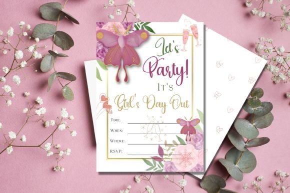 30 Charming Tea Party Invitation Templates for Elegant Celebrations 11 Girl's Day Out tea party invitation with floral and butterfly design on pink background