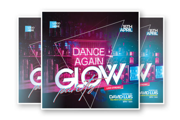 25 Disco Party Invitation Templates for a Sparkling Night 10 Colorful glow party flyer with neon text and geometric design elements.