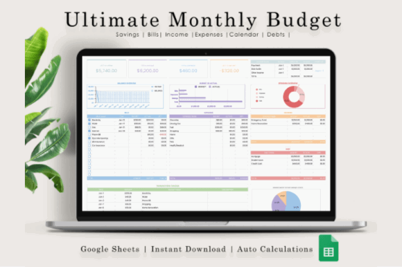 15 Best Google Sheets Templates for Etsy Sellers Success 27 Ultimate Monthly Budget Google Sheets template showing savings, bills, income — Google Sheets templates for Etsy sellers