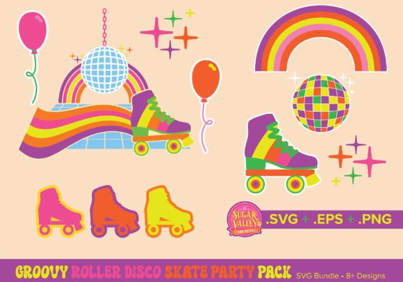 25 Disco Party Invitation Templates for a Sparkling Night 26 Colorful roller skates, disco balls, balloons, and rainbows for a fun party theme.