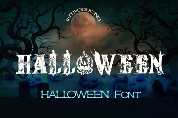 45 Chunky Halloween Fonts for Cricut and Canva Projects 31 Chunky Halloween font design featuring spooky elements and a pumpkin.