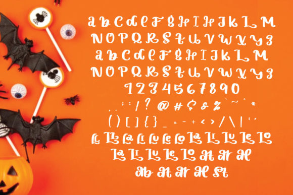 Spooky Font Alphabet: 33 Best Halloween Styles for 2026 45 Colorful Halloween-themed alphabet with bats and lollipops on an orange background.