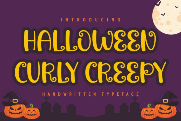 34 Halloween Lettering Fonts: Creepy Hand-Drawn Style 37 Halloween lettering fonts with curly creepy handwritten style featuring pumpkins and a full moon