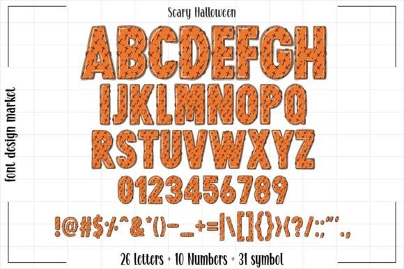 Halloween Bubble Fonts: 36 Playful Picks for Spooky Crafts 45 Chunky orange Halloween font with playful letters and symbols.