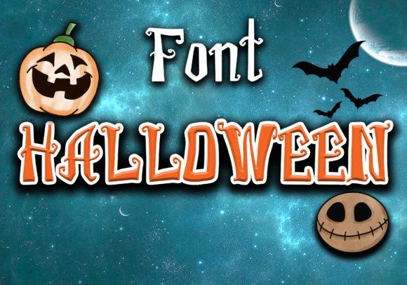 35 Best Bold Halloween Fonts with Heavy, Spooky Lettering 13 Bold Halloween font featuring a pumpkin, bats, and a skull on a starry background. โ bold Halloween fonts
