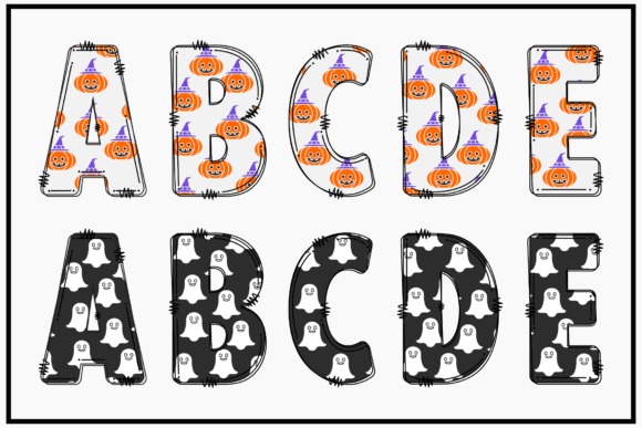 24 Halloween ABC Fonts for Spooky Alphabet Designs 7 Halloween ABC fonts featuring colorful letters with pumpkins and ghosts