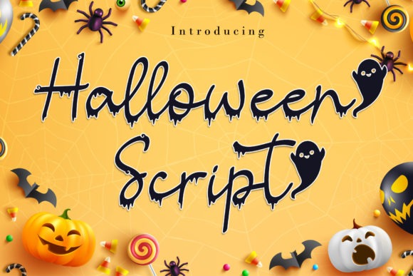 34 Halloween Lettering Fonts: Creepy Hand-Drawn Style 34 Halloween lettering fonts featuring Halloween Script with spooky decorations.