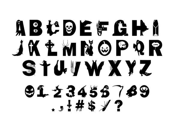 Spooky Font Alphabet: 33 Best Halloween Styles for 2026 3 Spooky Halloween alphabet featuring themed letters and numbers with ghosts, bats, and skulls.