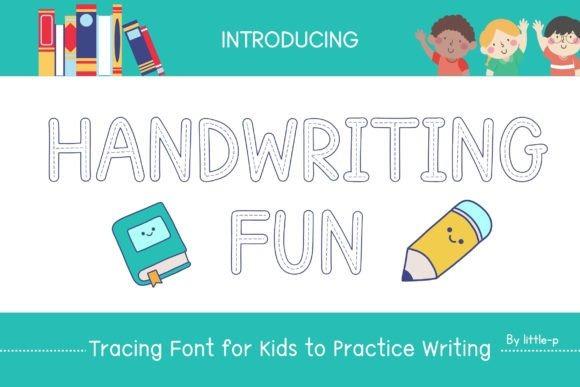 Fun Handwriting Fonts Fun Handwriting Fonts for kids worksheets with books and pencil illustrations.