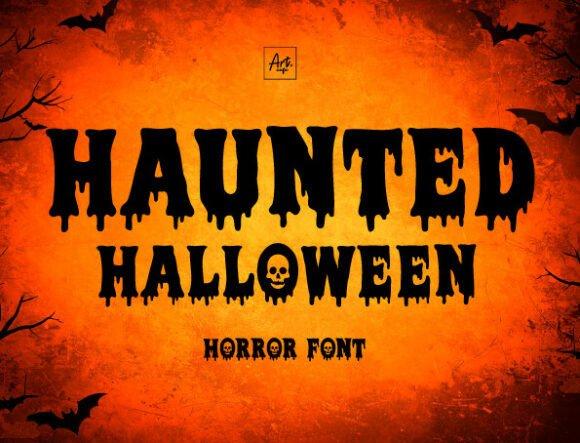 35 Best Bold Halloween Fonts with Heavy, Spooky Lettering 6 Haunted Halloween font with dripping letters on an orange background. โ bold Halloween fonts