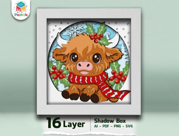 30 Best Layered Highland Cow Laser Cut Files for Decor 17 Highland cow shadow box with winter elements and 16 layers โ Layered Highland Cow Laser Cut Files