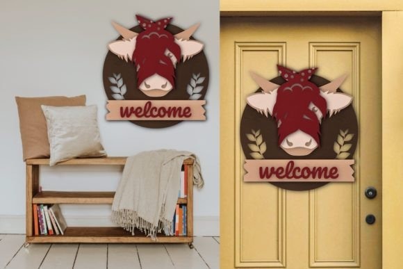 24 Highland Cow Laser Cut Files for Etsy Sellers 14 Highland cow layered welcome sign design for family décor — Highland cow laser cut files