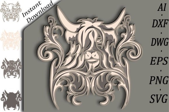 30 Best Layered Highland Cow Laser Cut Files for Decor 5 Highland Cow Multilayer SVGVector Graphics 60985392 1 1 580x386 1
