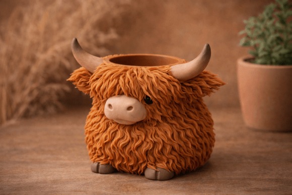 Highland Cow Planter — 3D printed planters Highland Cow Planter in textured design for 3D printed planters