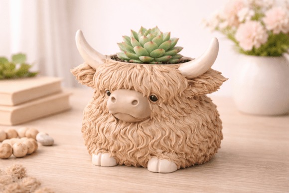 Highland Cow Planter Highland Cow Planter for 3D printing with succulent