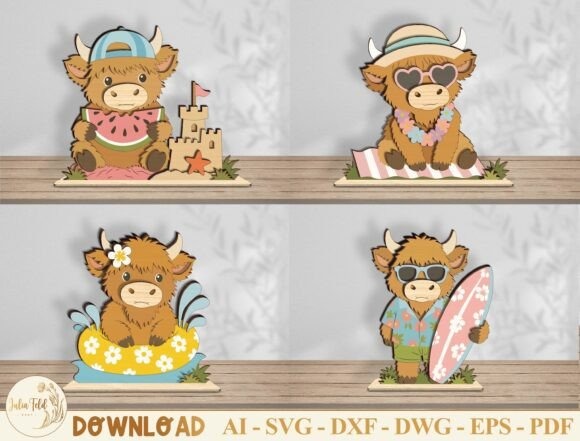 30 Best Layered Highland Cow Laser Cut Files for Decor 27 Layered Highland Cow Shelf Sitter SVG Bundle with beach themes โ Layered Highland Cow Laser Cut Files