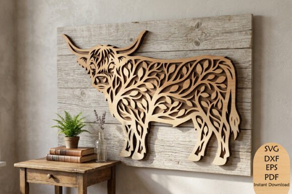 24 Highland Cow Laser Cut Files for Etsy Sellers 2 Highland cow laser cut wall art in layered design — Highland cow laser cut files