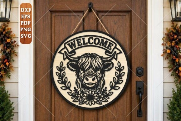30 Best Layered Highland Cow Laser Cut Files for Decor 22 Layered Highland Cow Welcome Laser Cut SVG door hanger with floral accents โ Layered Highland Cow Laser Cut Files