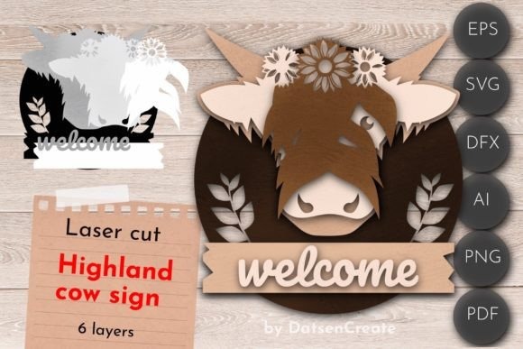 24 Highland Cow Laser Cut Files for Etsy Sellers 19 Highland cow laser cut files for welcome sign