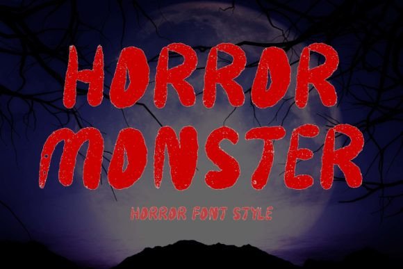 49 Thick Halloween Fonts for Bold Posters and T-Shirts 34 Bold red Halloween font saying 'Horror Monster' against a dark, spooky background.