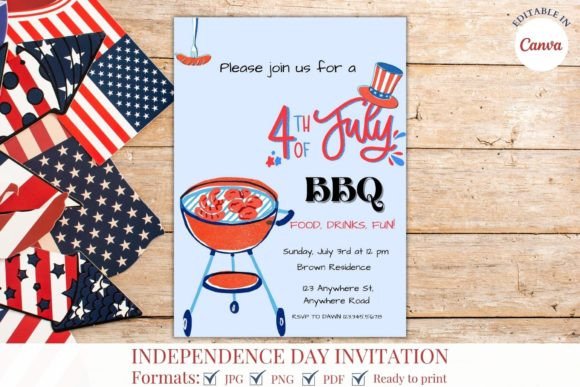29 Bright Summer Party Invite Templates for Sunny Celebrations 45 4th of July BBQ invitation with grill and patriotic decorations