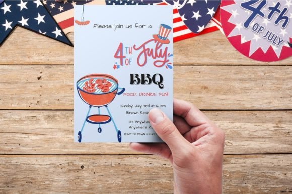 29 Bright Summer Party Invite Templates for Sunny Celebrations 44 Fourth of July BBQ invitation with grill illustration and festive colors.