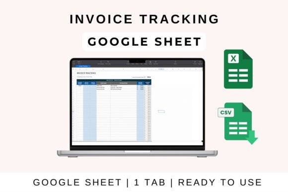 11 Best Google Sheets Templates for Client Onboarding 17 Invoice tracking Google Sheet template displayed on a laptop with icons for — Google Sheets templates for client onboarding