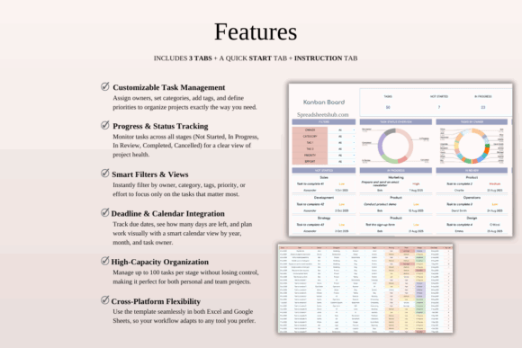 12 Google Sheets Templates for Design Project Mgt 7 Kanban board spreadsheet template features including task management and — Google Sheets templates for design project