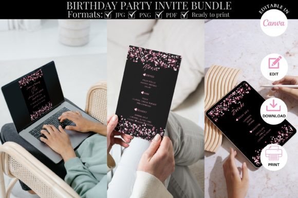 40 Editable Birthday Party Invite Template Ideas for Every 9 Editable birthday party invite bundle displayed on a laptop and tablet. โ birthday party invite template