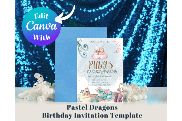 40 Editable Birthday Party Invite Template Ideas for Every 5 Editable birthday party invite template featuring pastel dragons design.