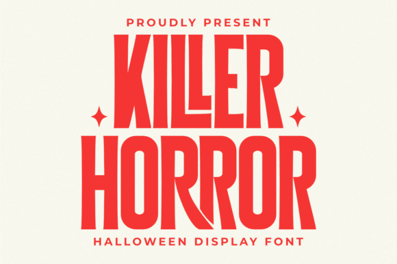 49 Thick Halloween Fonts for Bold Posters and T-Shirts 17 Bold Halloween font reading 'Killer Horror' in red with decorative elements.