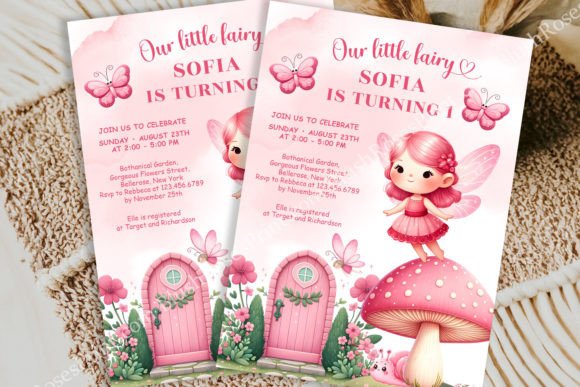 30 Charming Tea Party Invitation Templates for Elegant Celebrations 25 Colorful fairy-themed birthday invitation with a girl, mushrooms, and butterflies.