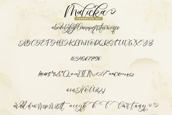 16 Wedding Card Fonts for Elegant Invitation Designs 23 Malicka wedding card font character set showcasing elegant calligraphy. — wedding card fonts