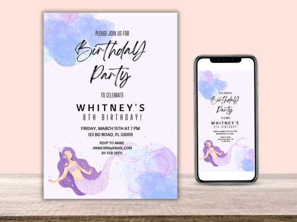 40 Editable Birthday Party Invite Template Ideas for Every 32 Editable birthday party invite template featuring a mermaid design for a child's birthday celebration.