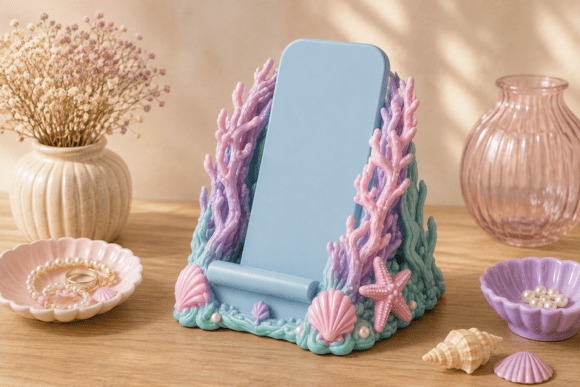 Custom Phone Stand — DIY 3D printed gifts Custom phone stand with coral and seashell design — DIY 3D printed gifts