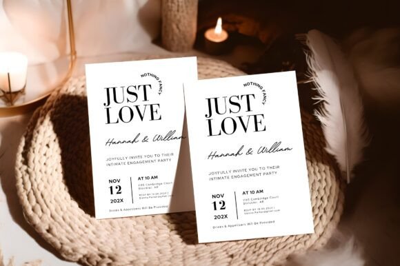 Engagement Party Invite Template: 26 Elegant Picks 2 Minimalist engagement party invitation featuring bold text and elegant design.
