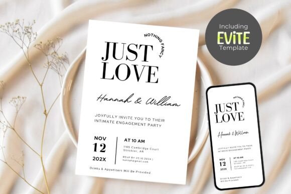 Engagement Party Invite Template: 26 Elegant Picks 3 Minimalist engagement party invitation featuring elegant typography and a mobile evite design.