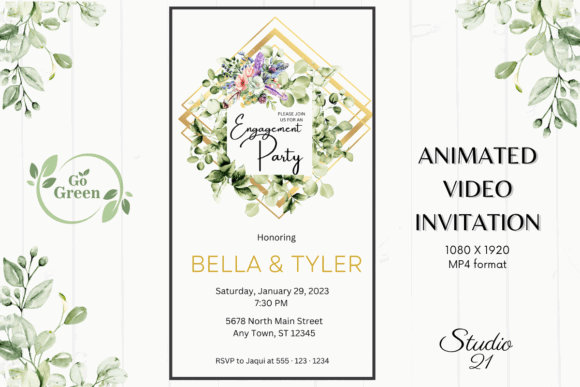 Engagement Party Invite Template: 26 Elegant Picks 35 Elegant engagement party invitation featuring floral design and gold accents.