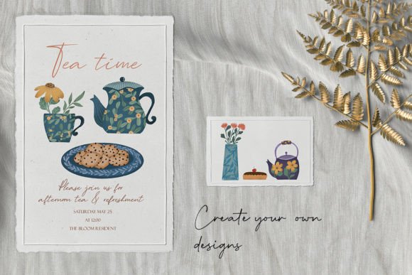 30 Charming Tea Party Invitation Templates for Elegant Celebrations 31 Tea party invitation featuring a teapot, flowers, and cookies on a plate.