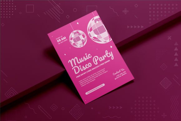 25 Disco Party Invitation Templates for a Sparkling Night 5 Bright pink disco party invitation featuring mirrored balls and bold text.
