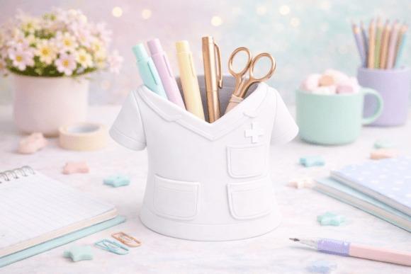 Nurse Scrubs Pen Holder — 3D printed gift 3D printed gift pen holder in the shape of nurse scrubs for desk organization