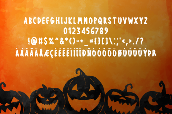 Halloween Bubble Fonts: 36 Playful Picks for Spooky Crafts 32 Playful Halloween bubble font with pumpkins on an orange background.