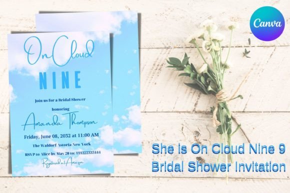 35 Party Invite Template Designs for Every Celebration 29 On Cloud Nine Bridal Shower Invitation template with blue sky design and elegant text. โ party invite template