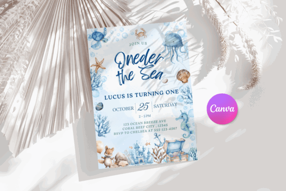 Beach Party Invite Template: 25 Best Sunny Designs 16 Under the Sea birthday invitation featuring ocean-themed illustrations and event details.