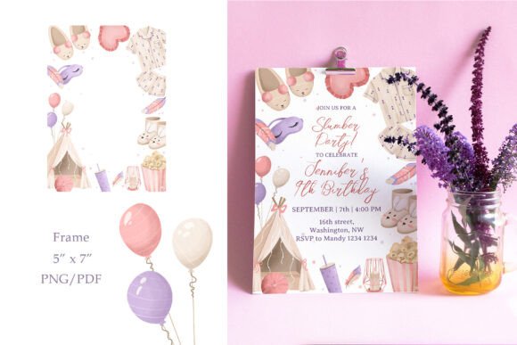 Pajama Party Invite Template: 25 Cozy Designs You’ll Love 14 Colorful pajama party invitation template with balloons and a tent design.